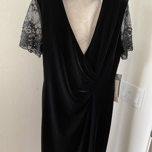 Ladies size 14P black cocktail with appearance and texture of black velvet.